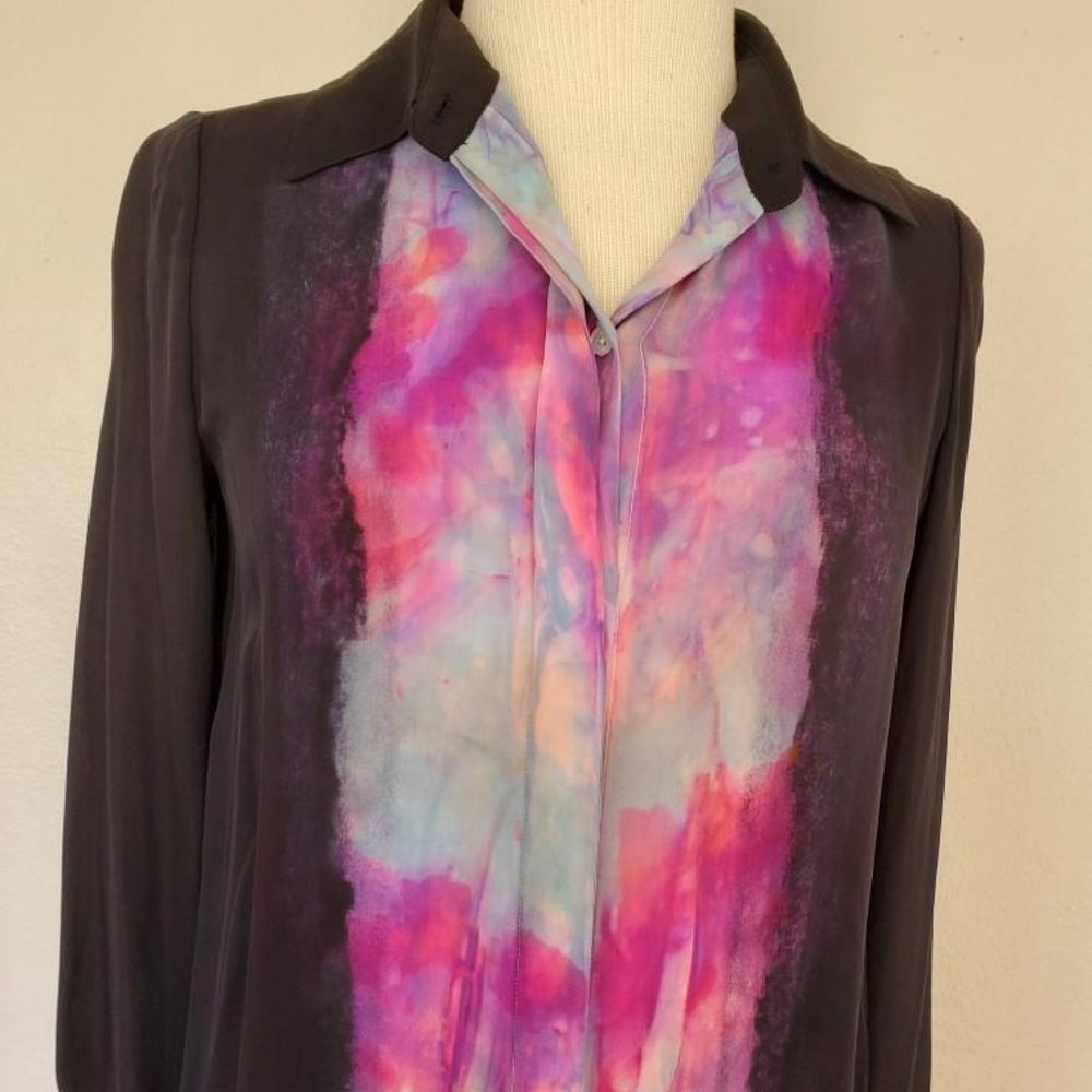 NEW Vince Silk Blouse painted slim fit small 4 6 small medium pink black purple
